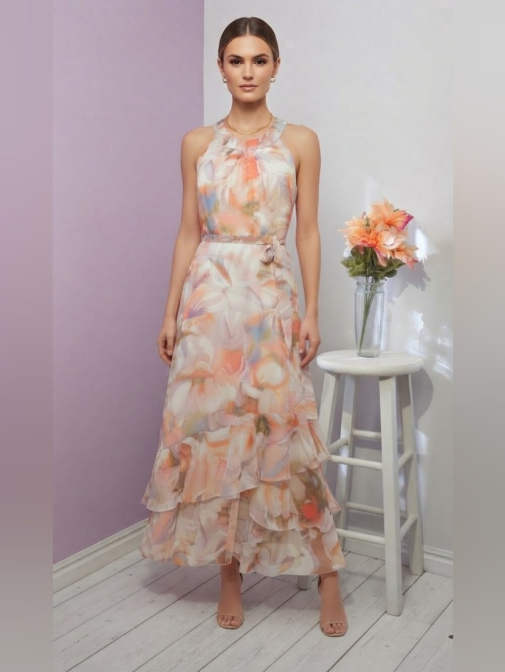 Calvin Klein Floral Halter Maxi Dress – Size 4